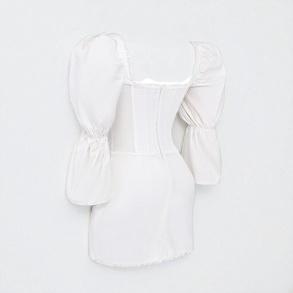 NWOT HOUSE OF CB Matilda white puff sleeve corset dress - Picture 7 of 8